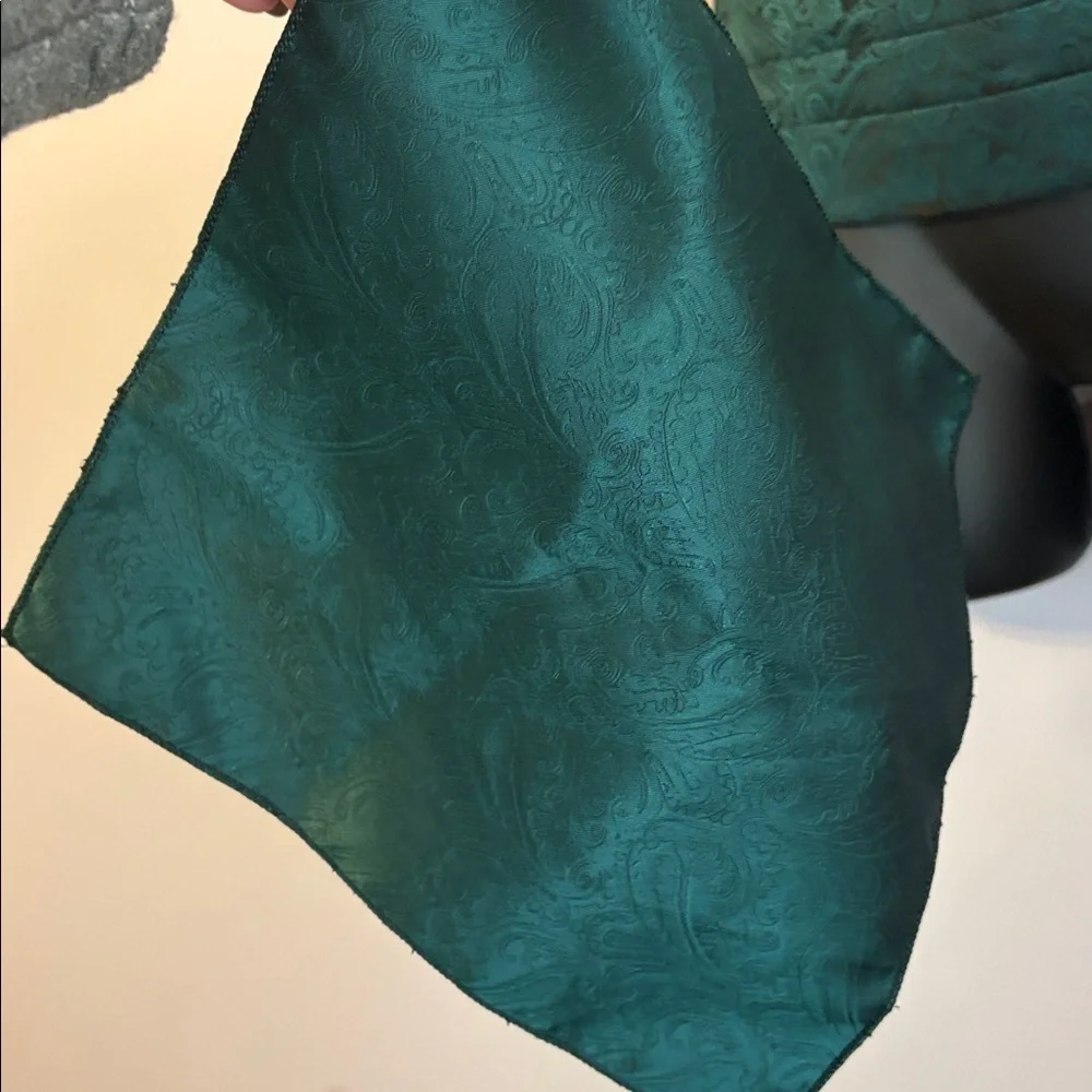 Alizeal Green Black Jacquard Paisley Cummerbund with Pocket Square OS